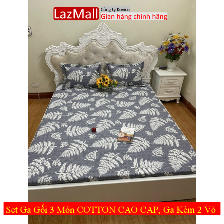 Set ga gối 3 món cotton cao cấp, ga kèm 2 vỏ gối nằm, bộ ga gối , drap giường, ga giường, đủ kích thước m6/m8/2m2