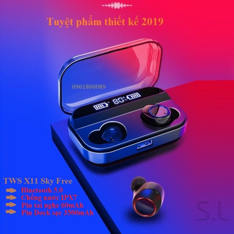 Tai nghe TWS X11 Sky Free Nhật Bản, Bluetooth 5.0, âm thanh 8D, Chống nước IXP7, pin 3500mAh kiêm sạc dự phòng