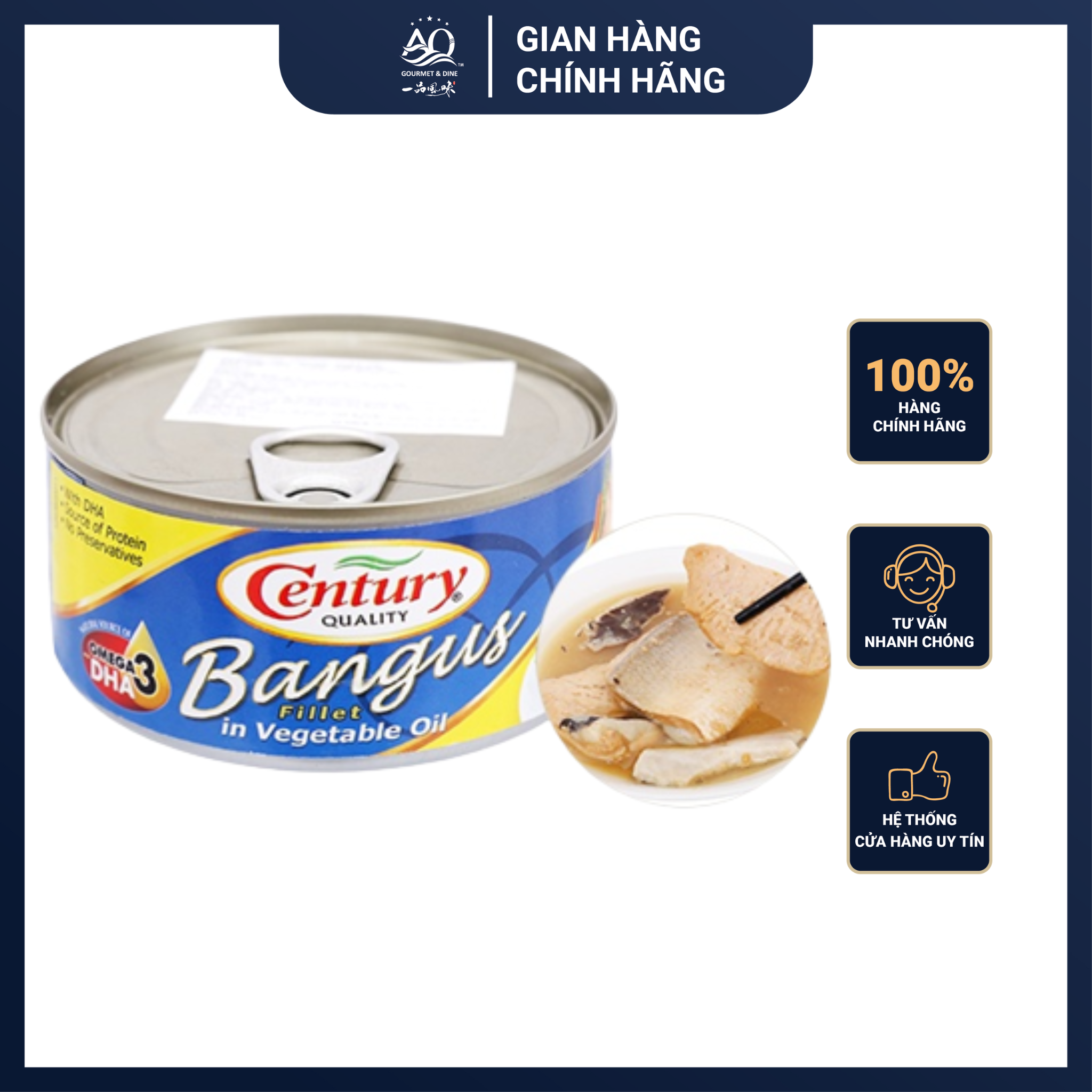 Cá Măng Sữa Century Ngâm Dầu Bangus Century 184g - Century Bangus Fillet in Vegetable Oil 184g
