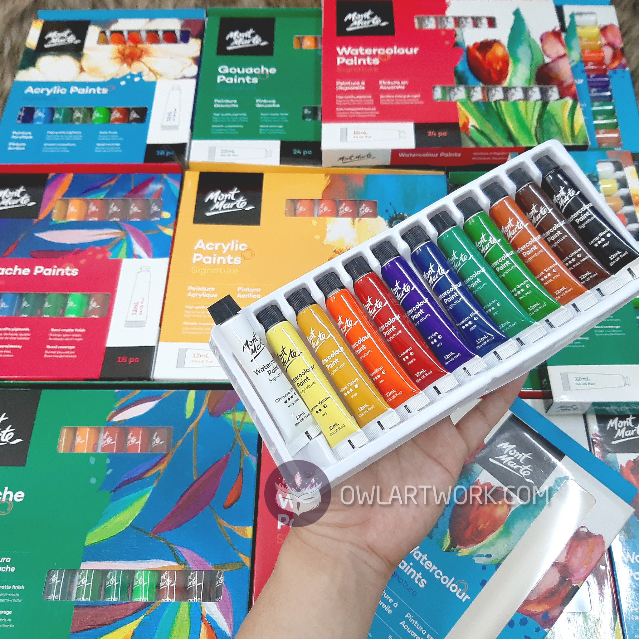 Bộ Màu Nước, Acrylic, Gouache Mont Marte Dạng Tuýp 12ml