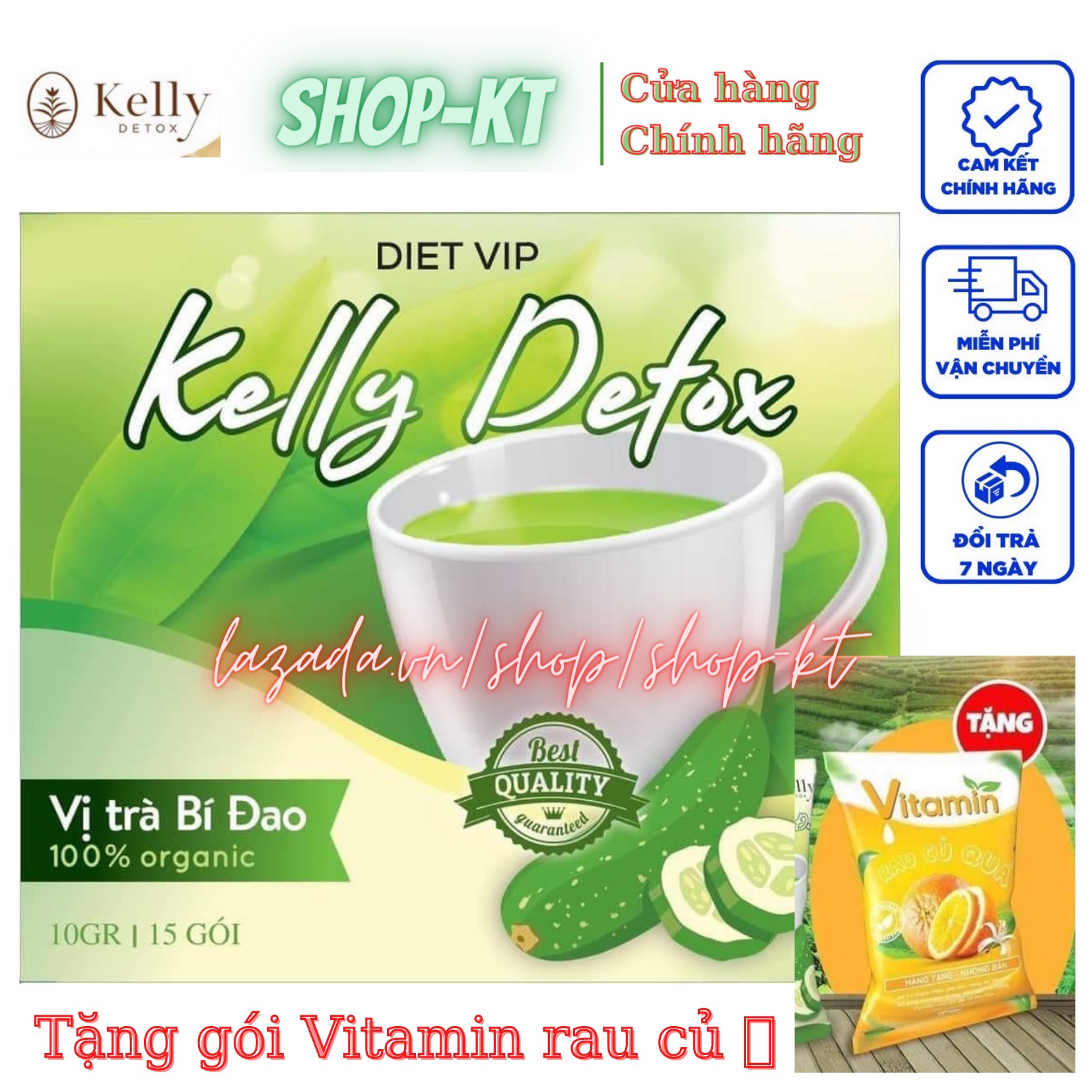Trà Bí Đao Giảm Cân Tự Nhiên Kelly Detox - Tặng gói 1 Vitamin Rau Củ Quả