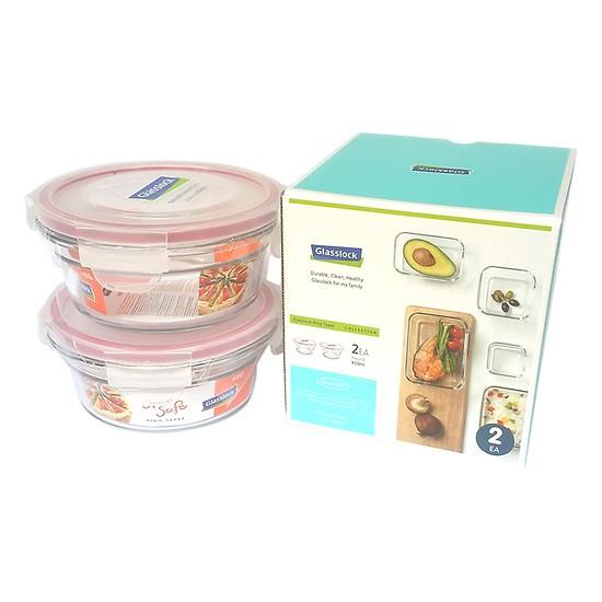 Bộ 02 hộp thủy tinh cường lực Glasslock hình tròn 450ml*2, kín hơi, tiện dụng  - Made in Korea