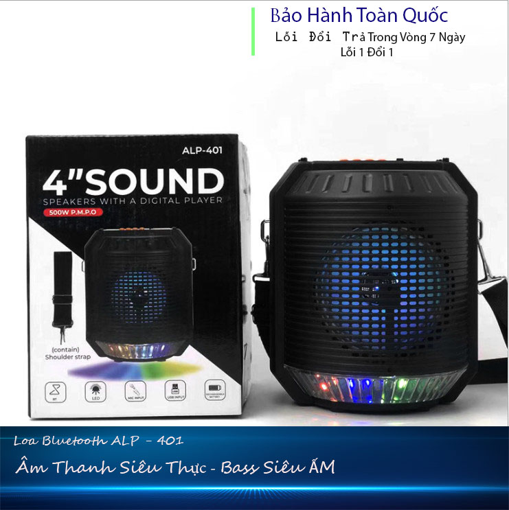 Loa Bluetooth ALP - 401 , Tặng Kèm Mic Karaoke, Dây đeo Vải Cực Sịn - Bảo Hành 12 Tháng