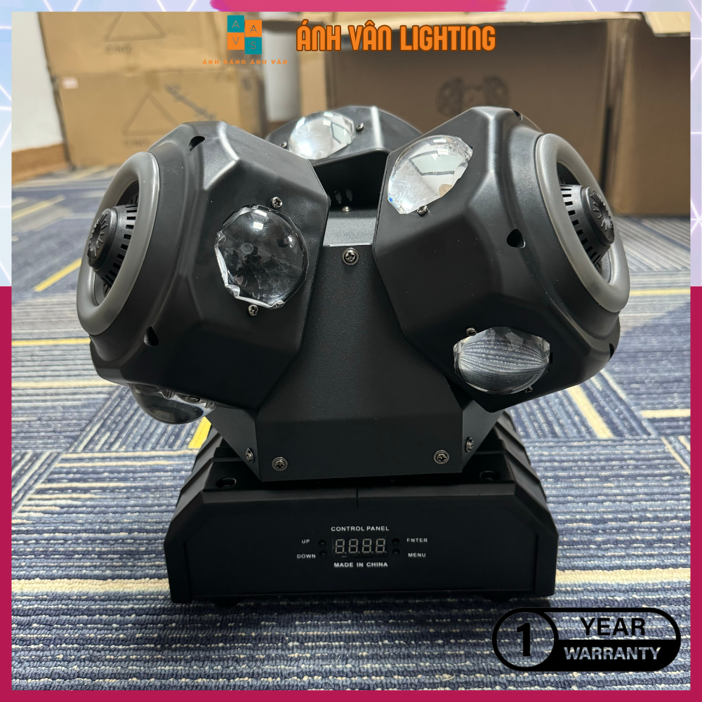 Đèn Moving 3 Đầu Có Viền Led 12 Mắt + 3 Mắt Laser Đảo Xoay Mẫu Mới - Đèn Bay Phòng, Vũ Trường, Karaoke...