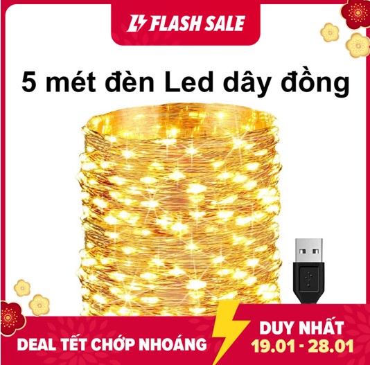 5m Dây Đèn Led Trang Trí, Đèn Led Dây Đồng Không Chớp Nháy Fairy Light / Đèn đom đóm sử dụng nguồn điện 5v USB trang trí giáng sinh noel, năm mới, sinh nhật