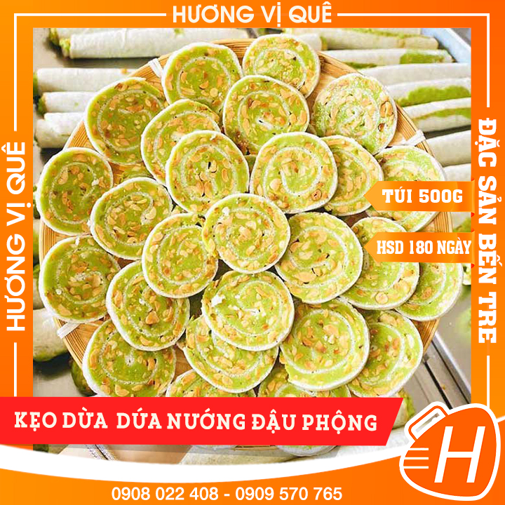 Kẹo Dừa Dứa Nướng Đậu Phộng - Túi 500g - Đặc Sản Xứ Dừa Bến Tre