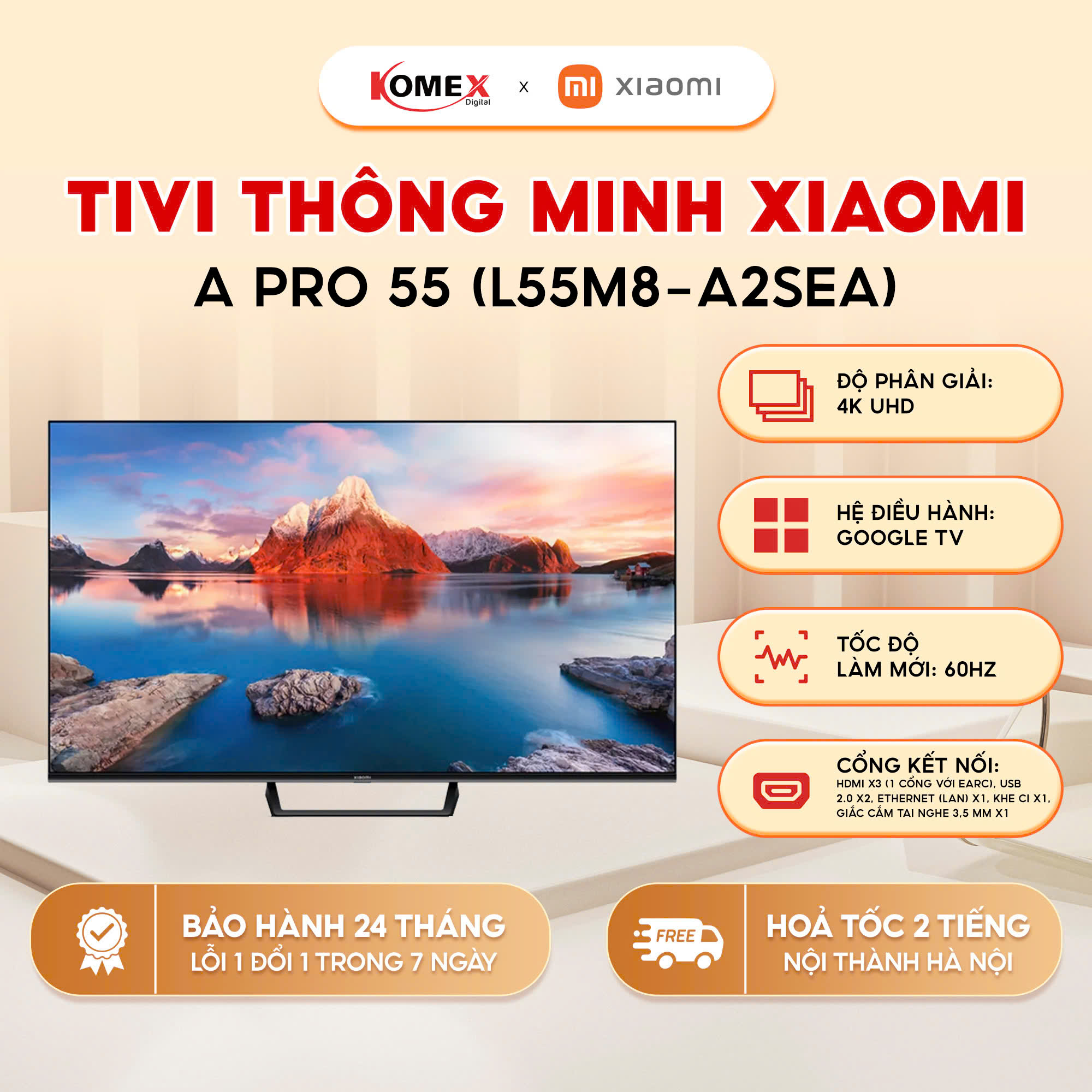 Tivi Xiaomi 55 A PRO 55 inch L55M8-A2SEA Hệ Điều Hành Google TV,Chiếu Hình Ảnh Từ Điện Thoại Lên TV-