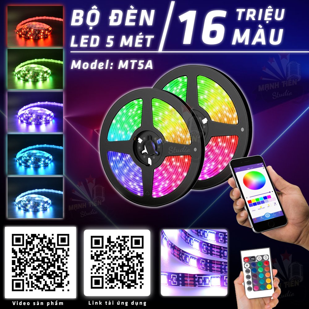 [Decor Phòng ] Cuộn dây đèn LED  Tuya 16 triệu màu 5050 RGB , Cuộn dây đèn LED 5m điều khiển qua App kết nối bluetooth , cuộn dây đèn LED tiktok thông minh đổi màu theo nhạc.