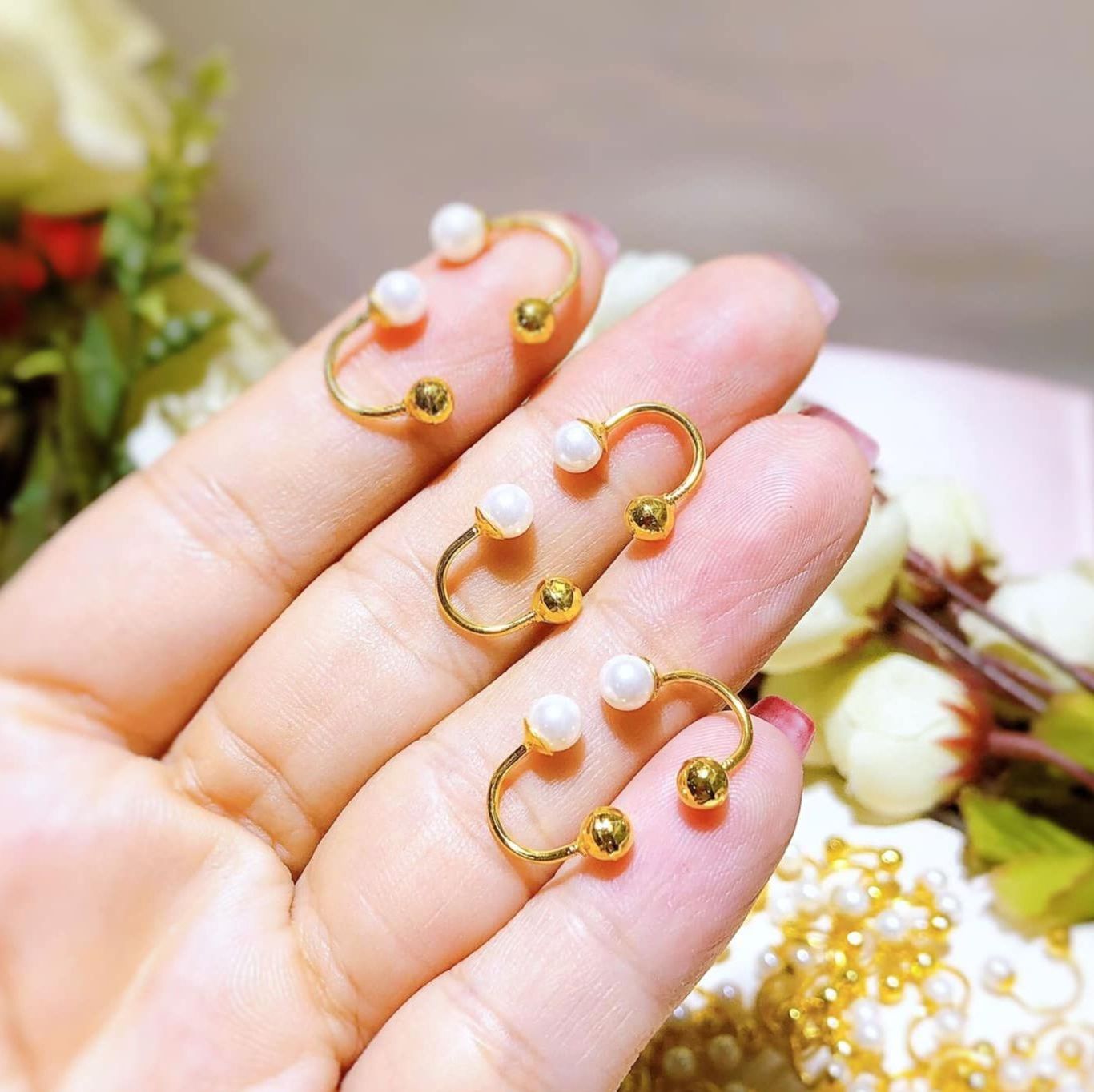 Bông tai ngọc trai vàng tây chốt zen, có hóa đơn bảo hành tiệm