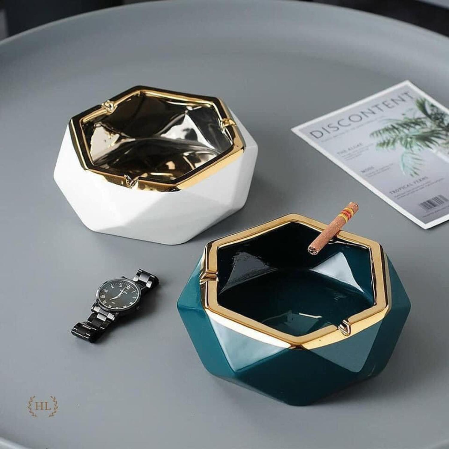 Gạt tàn gốm sứ viền vàng cao cấp