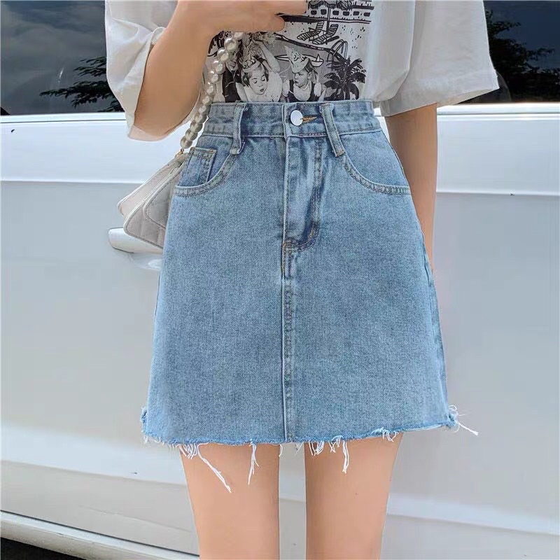 Chân Váy  Chữ A Jeans Rua  Gấu kèm  Lót Bên Trong V04