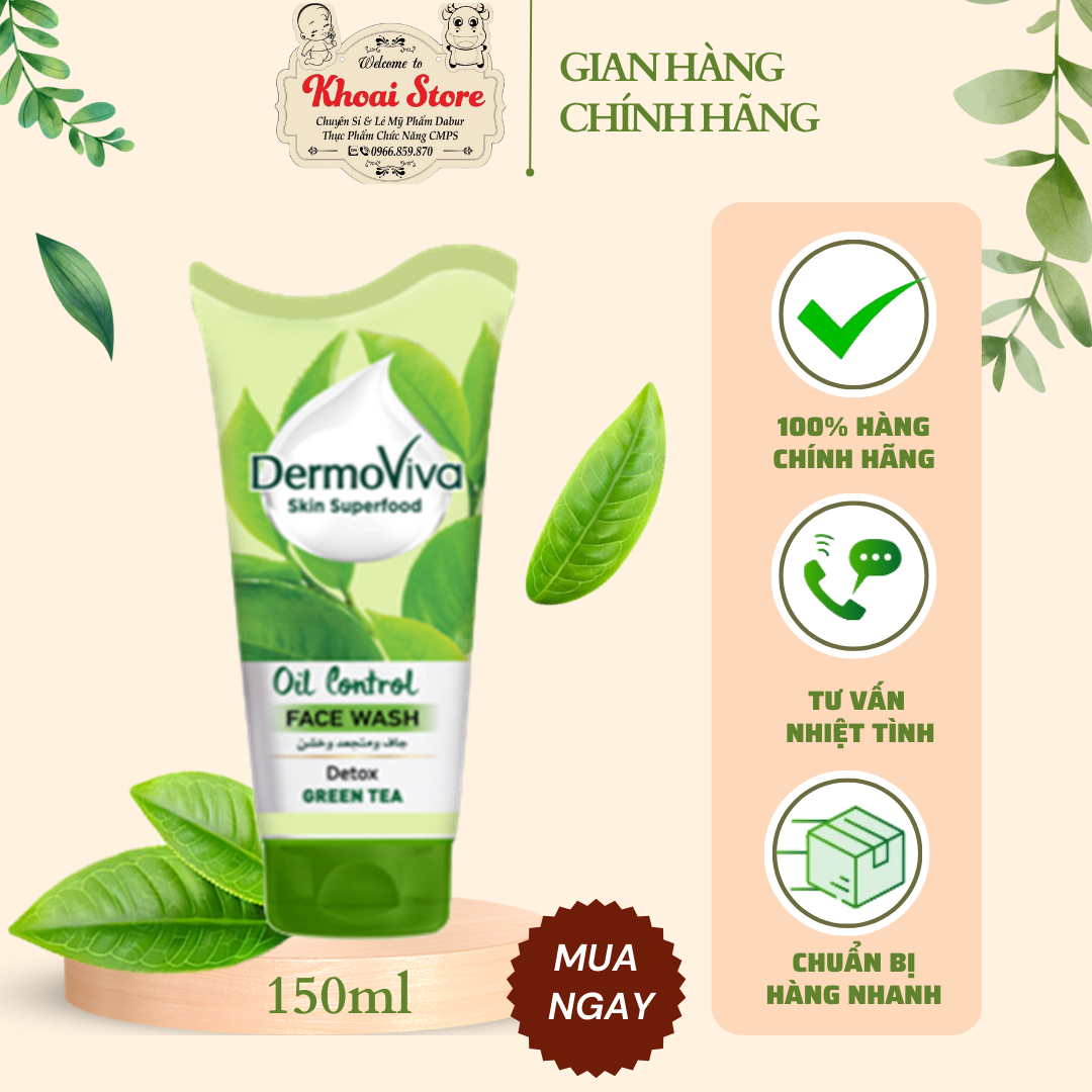 Sữa rửa mặt DermoViva kiểm soát dầu Trà Xanh 150ml