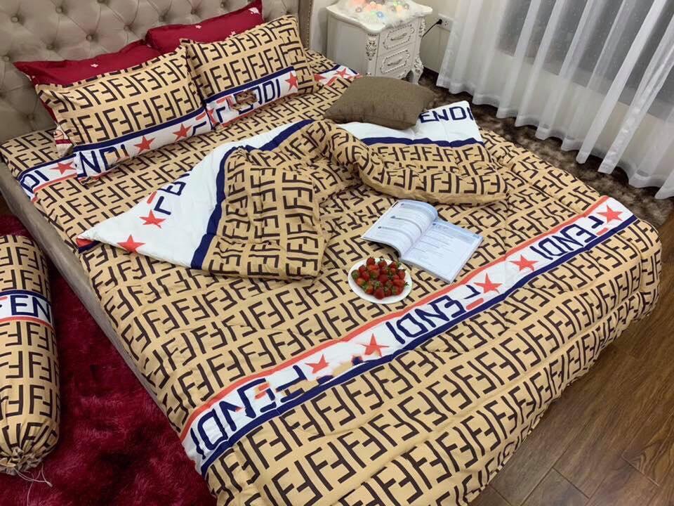 Bộ Chăn Ga Gối Cotton Poly Combo 5 Món - Fendi
