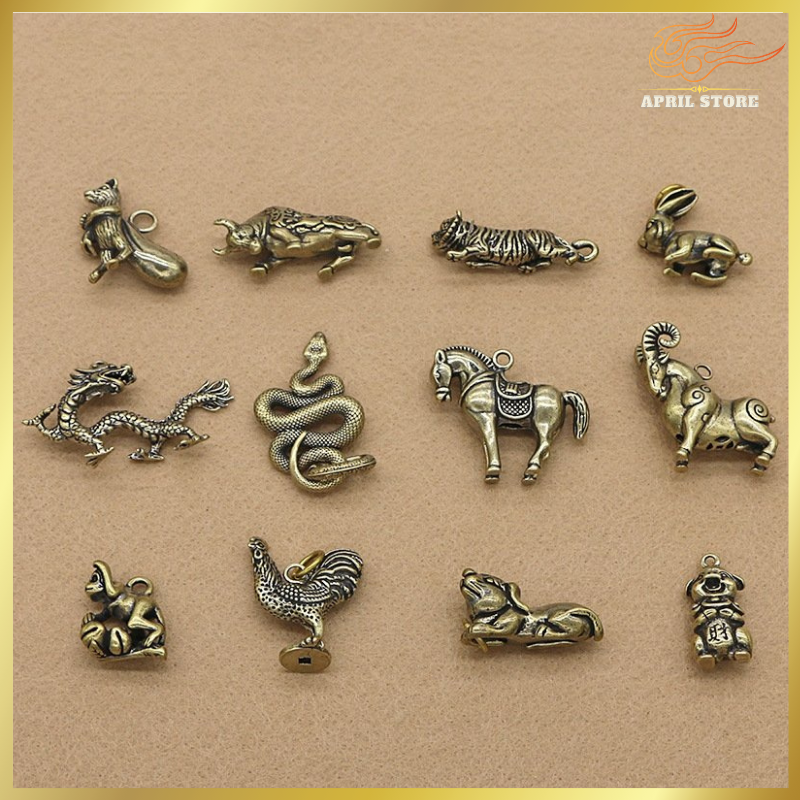 Tượng Phong Thủy 12 Con Giáp-Móc Khóa-Mặt Dây Chuyền Bằng Đồng Thau Nguyên Chất