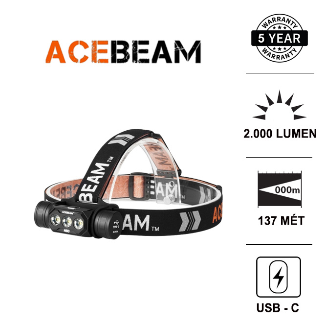 Đèn đeo đầu acebeam h50 3 led samsung lh351d độ sáng 2000 lumen chiếu xa 137m sạc usb type c sử dụng 01 pin 18650 đèn đèn pin