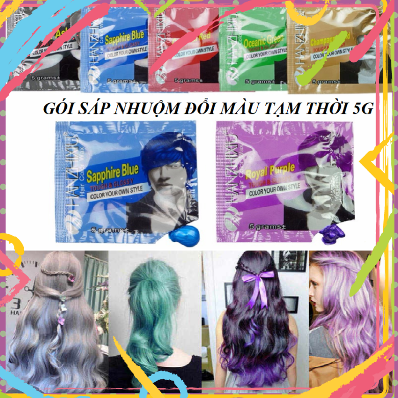 Gói Sáp Đổi Màu Tóc Tạm Thời 5gr/gói 03 Màu Xám Khói, Xanh Da Trời, Tím Chọn Lựa