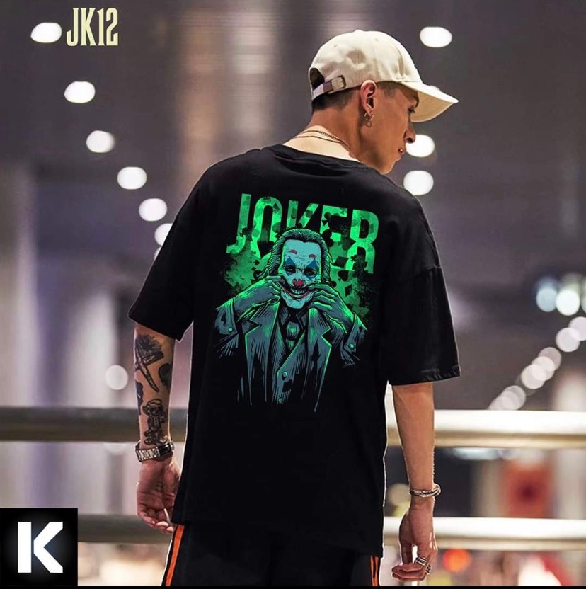Áo thun gã hề joker unisex 3d from rộng nam nữ blackwhite1