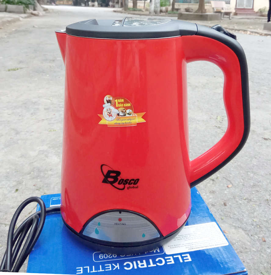 Bảo hành 12tháng ấm đun siêu tốc cao cấp 2 lớp inox 304 bosco global keg 9209 hàng công ty