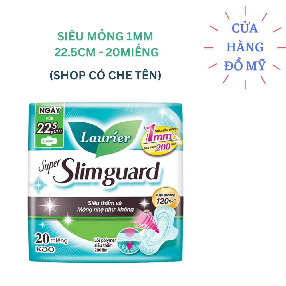 Băng Vệ Sinh LAURIER Siêu mỏng BẢO VỆ 1MM Super Slimguard Cơ bản không mùi 22,5cm có cánh gói 20 miếng dành cho ngày vừa và nhiều - Siêu thấm và mỏng nhẹ như không - Shop Hong1008