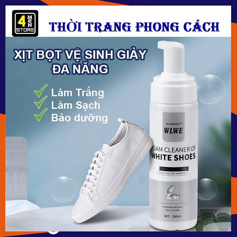 Chai xịt tạo bọt vệ sinh giày cao cấp WLWE 200ml - Bình Xịt Bọt Tuyết Giặt Khô Giày, Tẩy Trắng Vệ Sinh Giày Dép WLWE 200ml