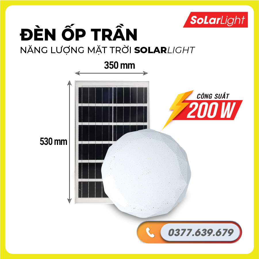 Đèn năng lượng mặt trời trong nhà công suất 200W, Den nang luong mat troi trong nha, Đèn ốp trần trang trí trong nhà, Den trang tri trong nha