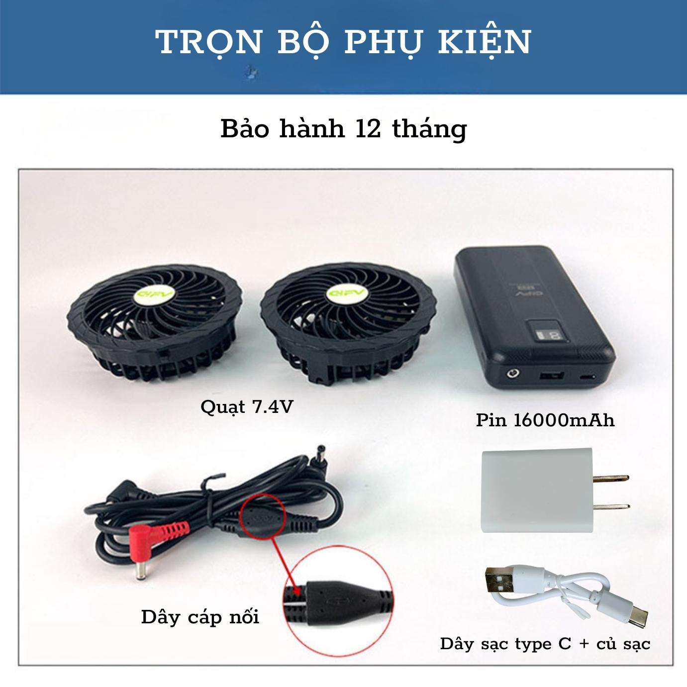 Pin quạt áo điều hòa 16000 mAh, quạt áo điều hòa, bộ phụ kiện áo điều hòa, Bộ full phụ kiện áo điều hòa, Chạy được 13-15 tiếng Bảo hành 1 năm