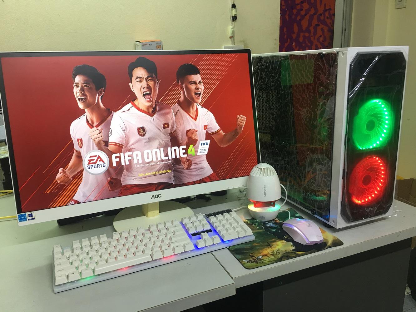 Bộ máy tính chơi game PUBG PC,LOL,CF,Fifa 4,livestream những dòng game online và offline cấu hình cao. Trọn bộ có màn hình 20inch, 22inch, card rời VGA 2Gb,4Gb.