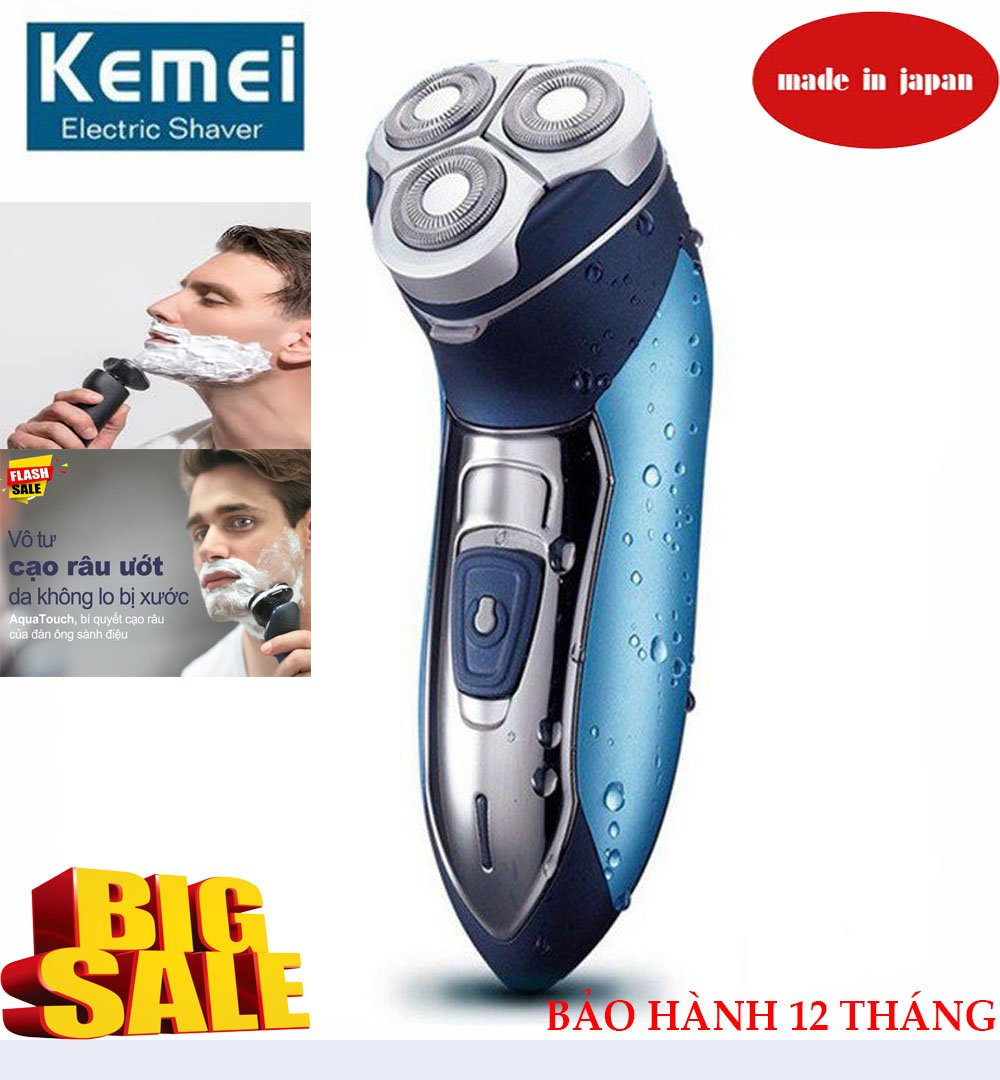 CẠO RÂU 3 LƯỠI KEMEI KM-7390 NHẬT BẢN - Cạo Râu 3 Lưỡi Tròn Chống Nước-Dùng Pin Sạc- Cạo Nhanh Mượt Không Bị Cứng Máy Khi Cạo- Dễ Dàng Sử Dụng- Bảo Hành 12 Tháng Toàn Quốc