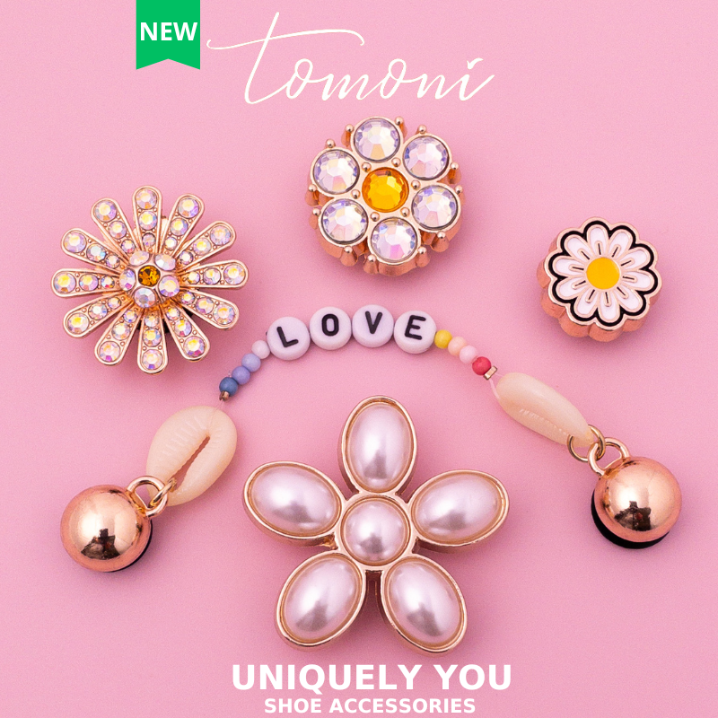 Sticker gắn dép, jibbitz, charm cross trang trí diy hình hoa bằng kim loại, pha lê - tm01
