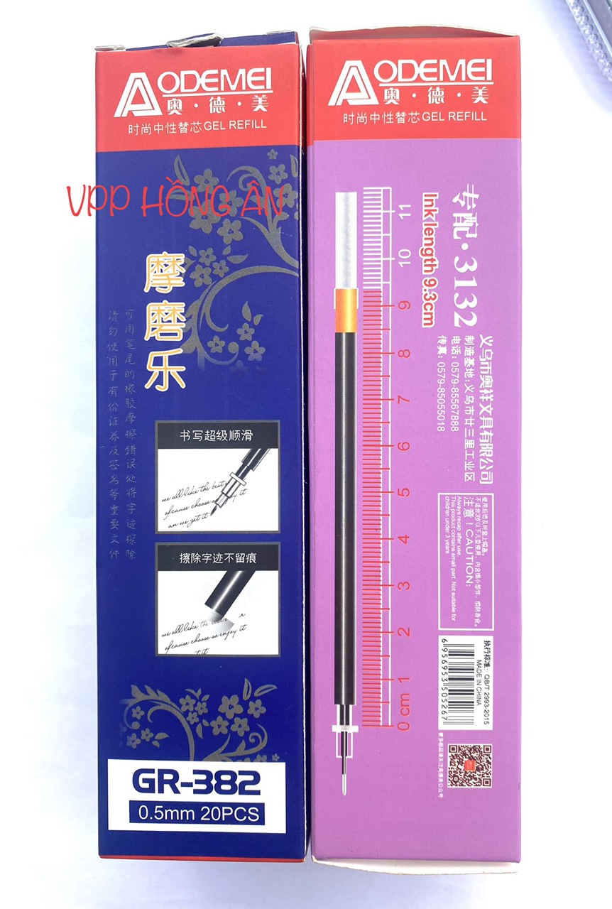Hộp 20 ruột bút viết gel xoá được aodemei gr-382 ngòi 0.5mm dùng cho bút xóa được nắp đậy