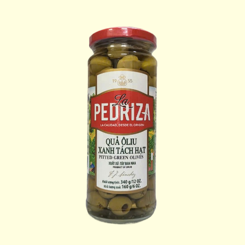 LA PEDRIZA + Lọ XANH 340gr + QUẢ Ô LIU XANH TÁCH HẠT TÂY BAN NHA Pitted Green Olives