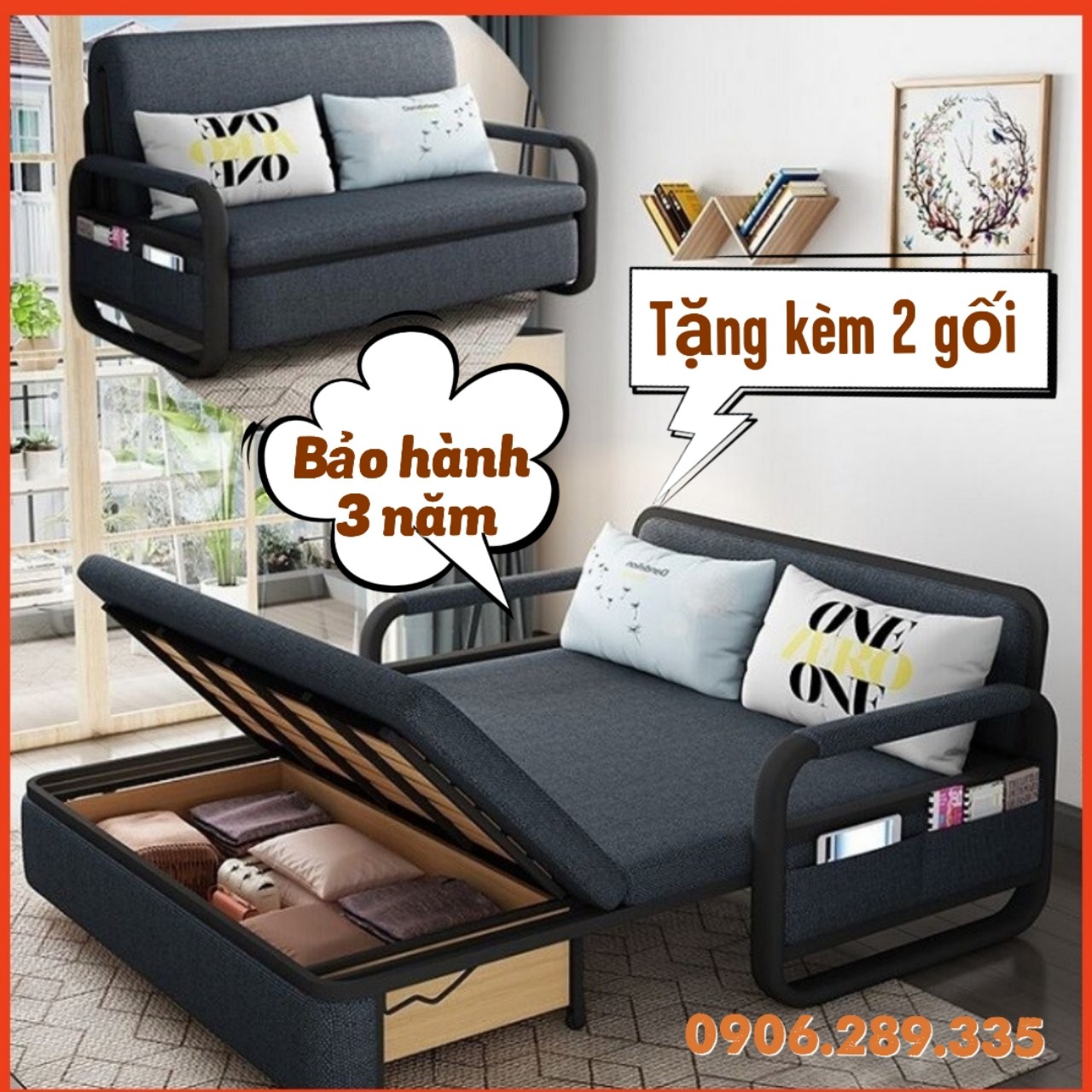 Sofa bed 💕KT 158*193 cm 💕 Sofa giường gấp gọn thành ghế sofa đa năng, tặng kèm 2 gối ôm siêu dễ thương.