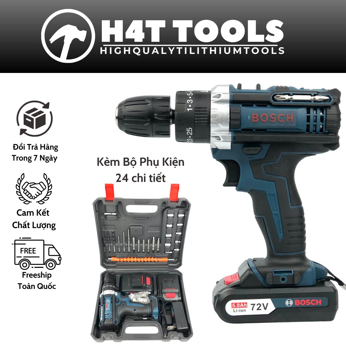 Máy Khoan Pin Bosch 72v, Máy khoan pin 3 chức năng có búa tặng kèm phụ kiện 24 chi tiết