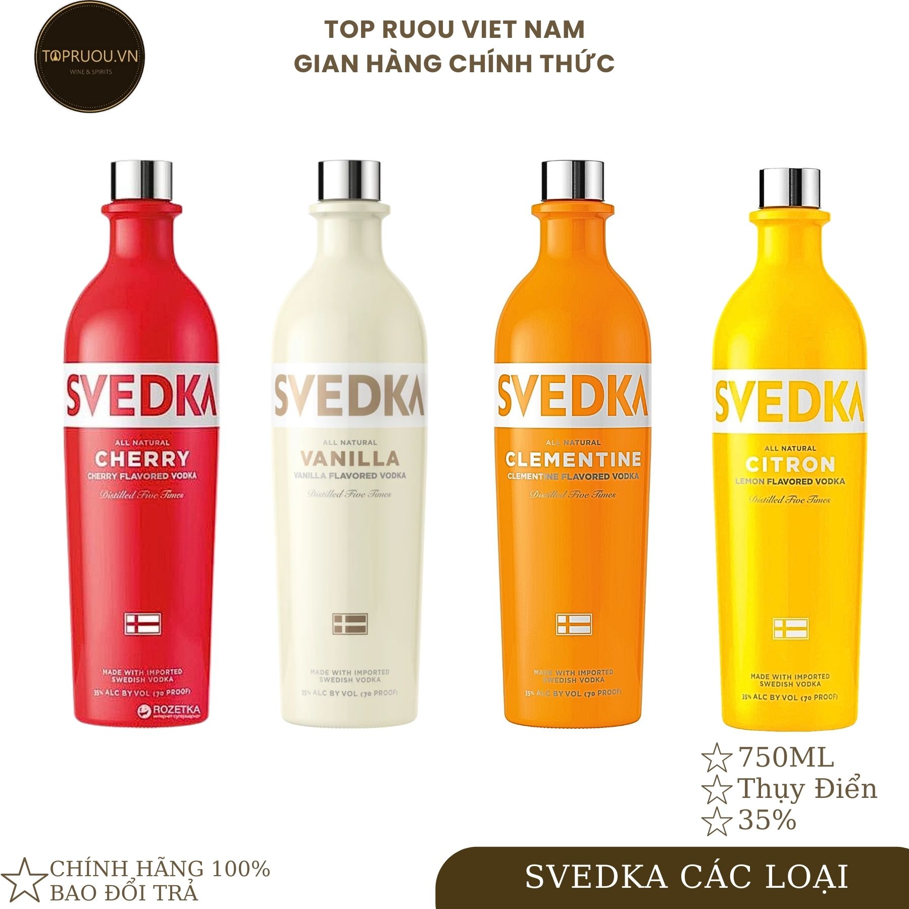 [Top Rượu VN] Rượu Vodka Svedka Cherry - Vanilla - Clemetine - Citron 750ml [Chính Hãng]