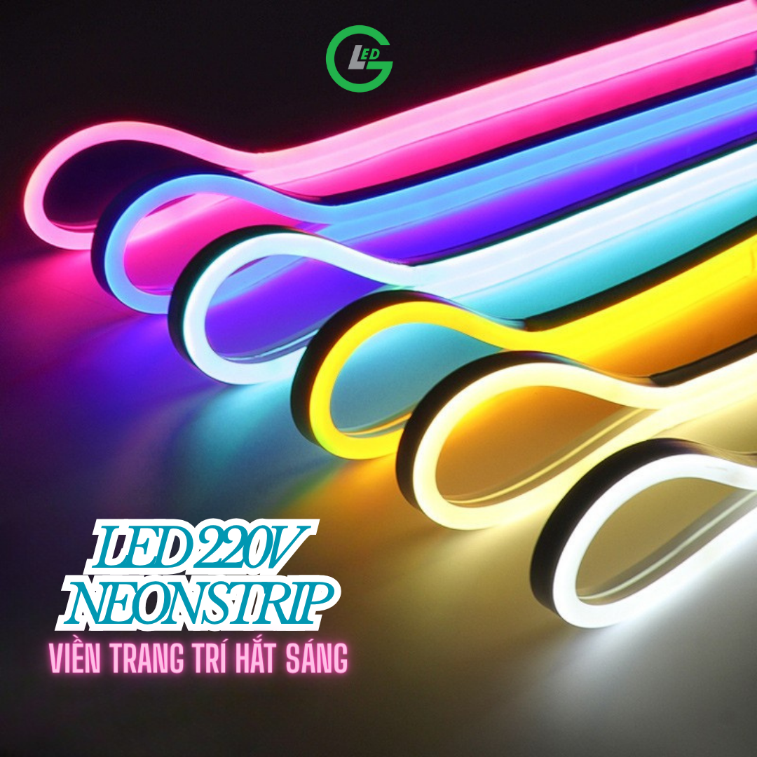Bộ 10m Dây đèn LED Neon 8x16mm 220V GLED trang trí hắt trần, đi viền hắt sáng, IP67 chống nước tốt, led dây có kèm nguồn nối sẵn