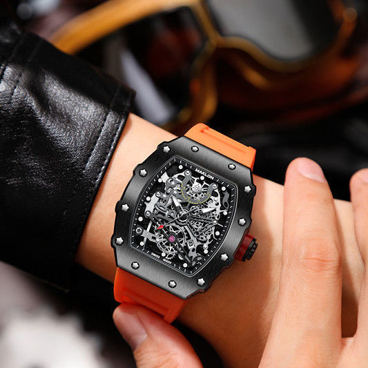 Đồng hồ nam 2024cao cấp mới richard mille đẹp trai nam thùng rượu rỗng ra sáng tạo silicone đồng hồ
