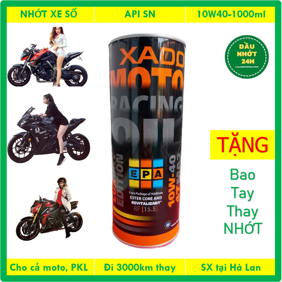 (TẶNG LÓT CHỐNG) Nhớt Xado Racing 10W40. Nhớt xe Exciter, Raider, Winer, Satria...Nhớt tổng hợp toàn phần gốc este, nhập khẩu Hà Lan, nguyên tem chính hãng, shop uy tín.