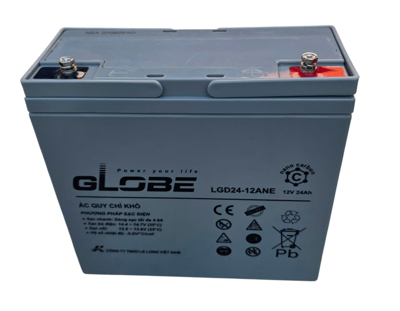 Ắc quy Globe 12V-24AH dùng cho xe máy điện, loa kéo, thắp sáng, máy bơm nước, inverter- kích điện