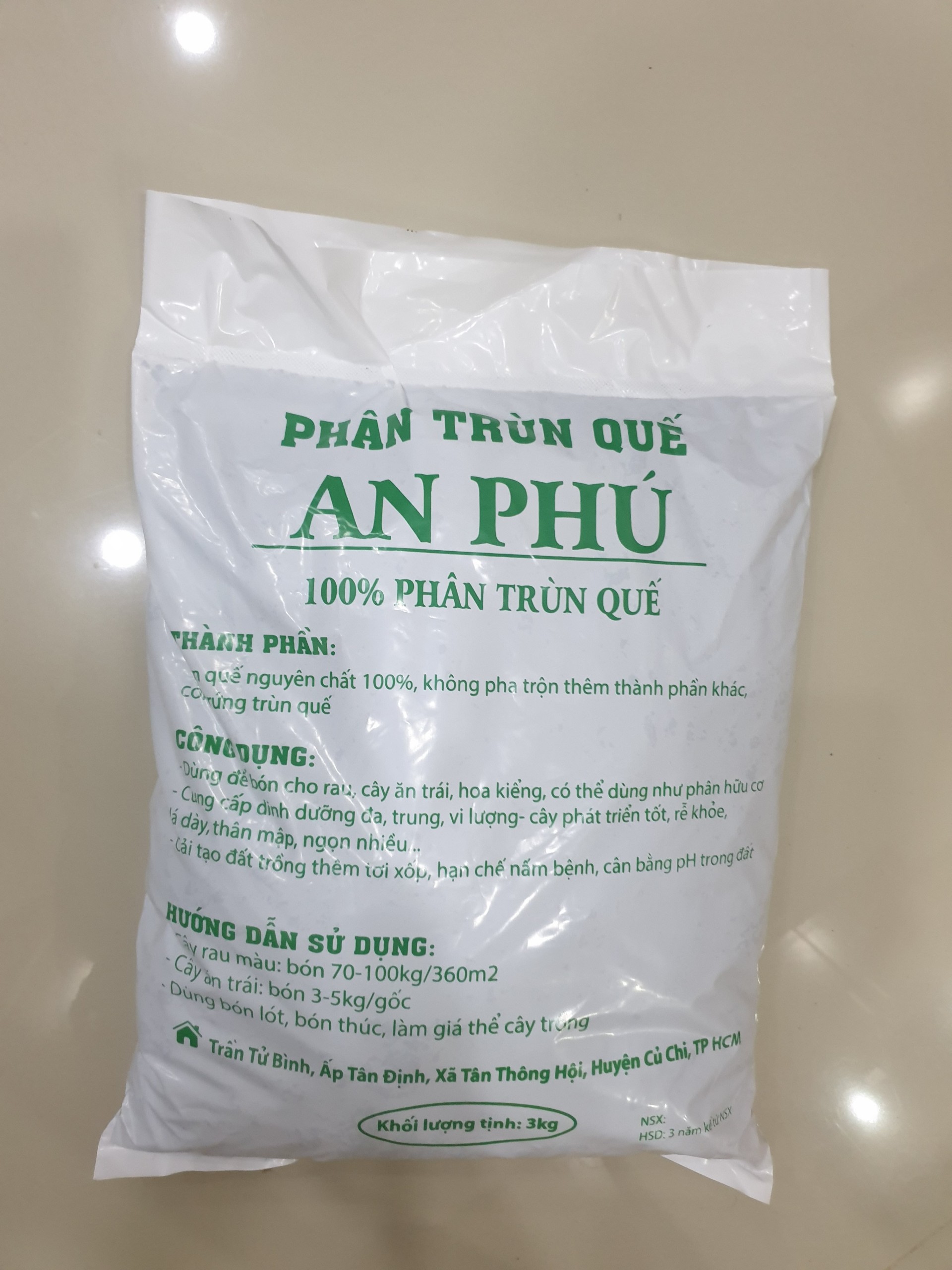 Phân trùn quế nguyên chất 100% gói 3kg