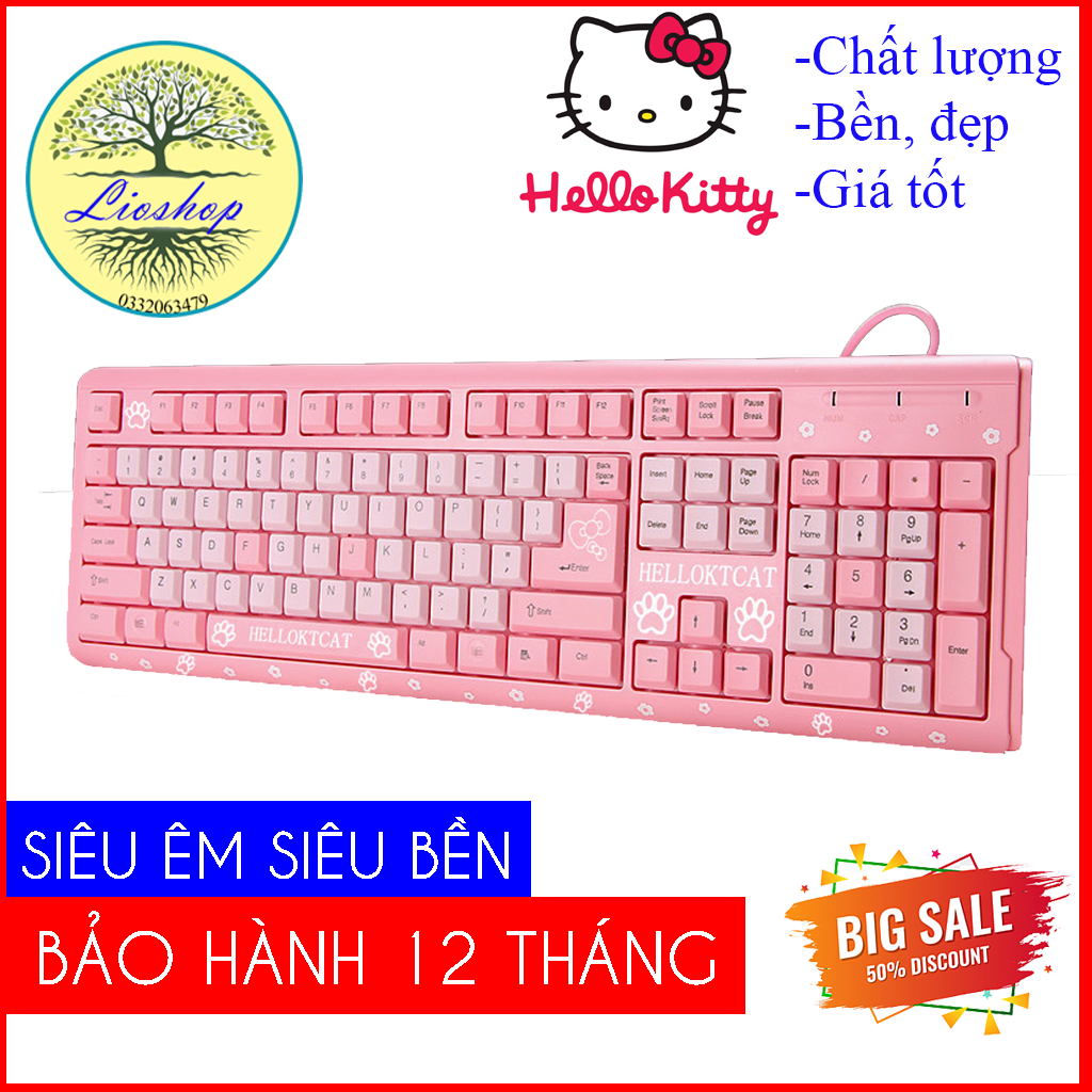 Bàn phím giả cơ HELLO KITTY Màu hồng,Bàn phím máy tính, Keyboard Hello Kitty, Bàn phím cho nữ dễ thương- Bàn phím hồng cute