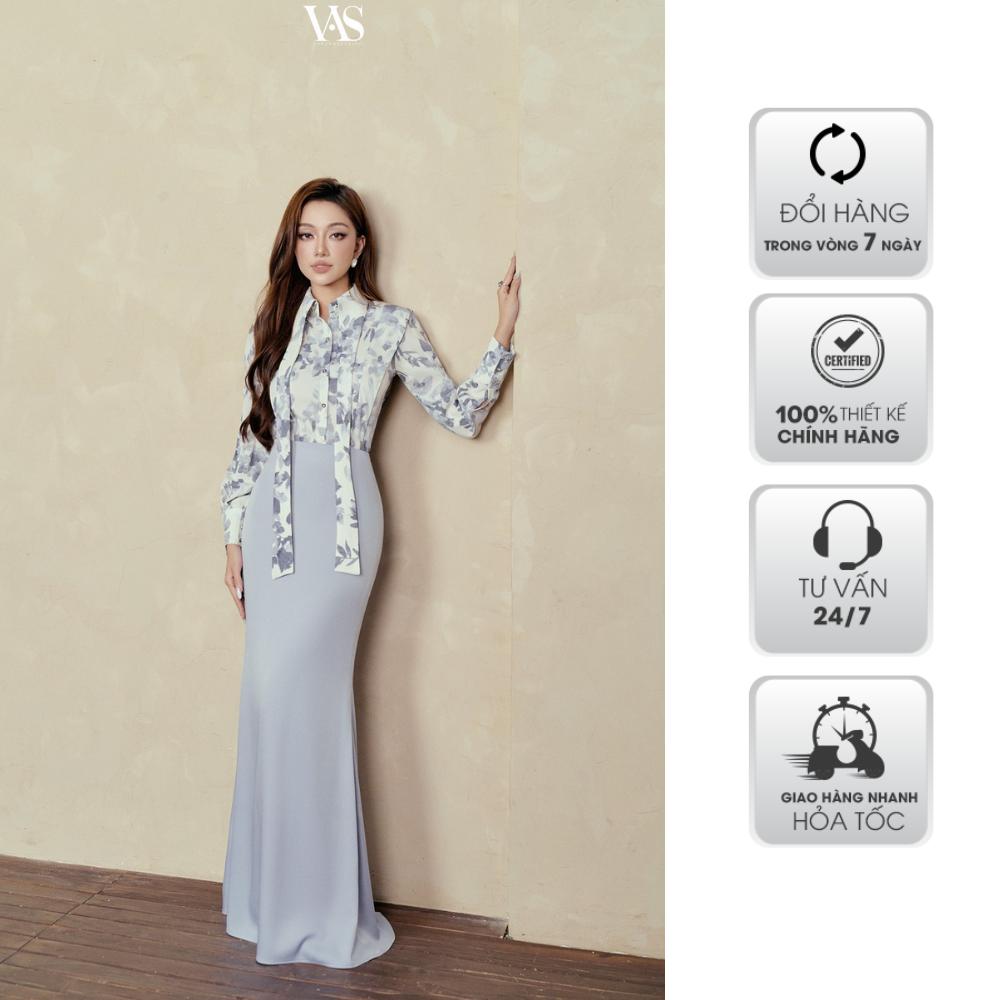 Chân váy nữ vananhscarlet lụa dài cv04s23
