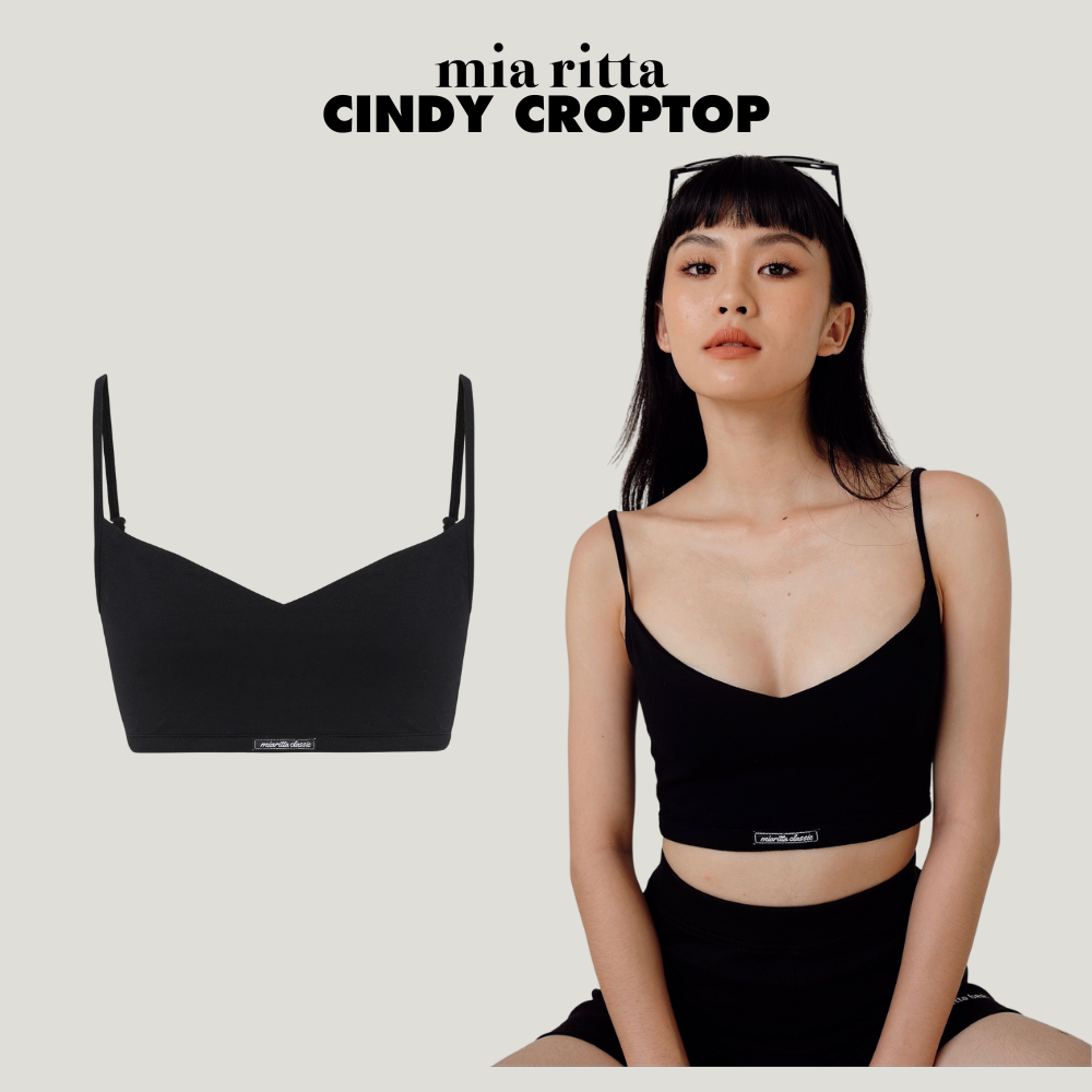 Áo Cindy Croptop Mia Ritta A2122 áo 2 dây tùy chỉnh Mia Ritta classic Áo 2 dây thun đen 2 lớp