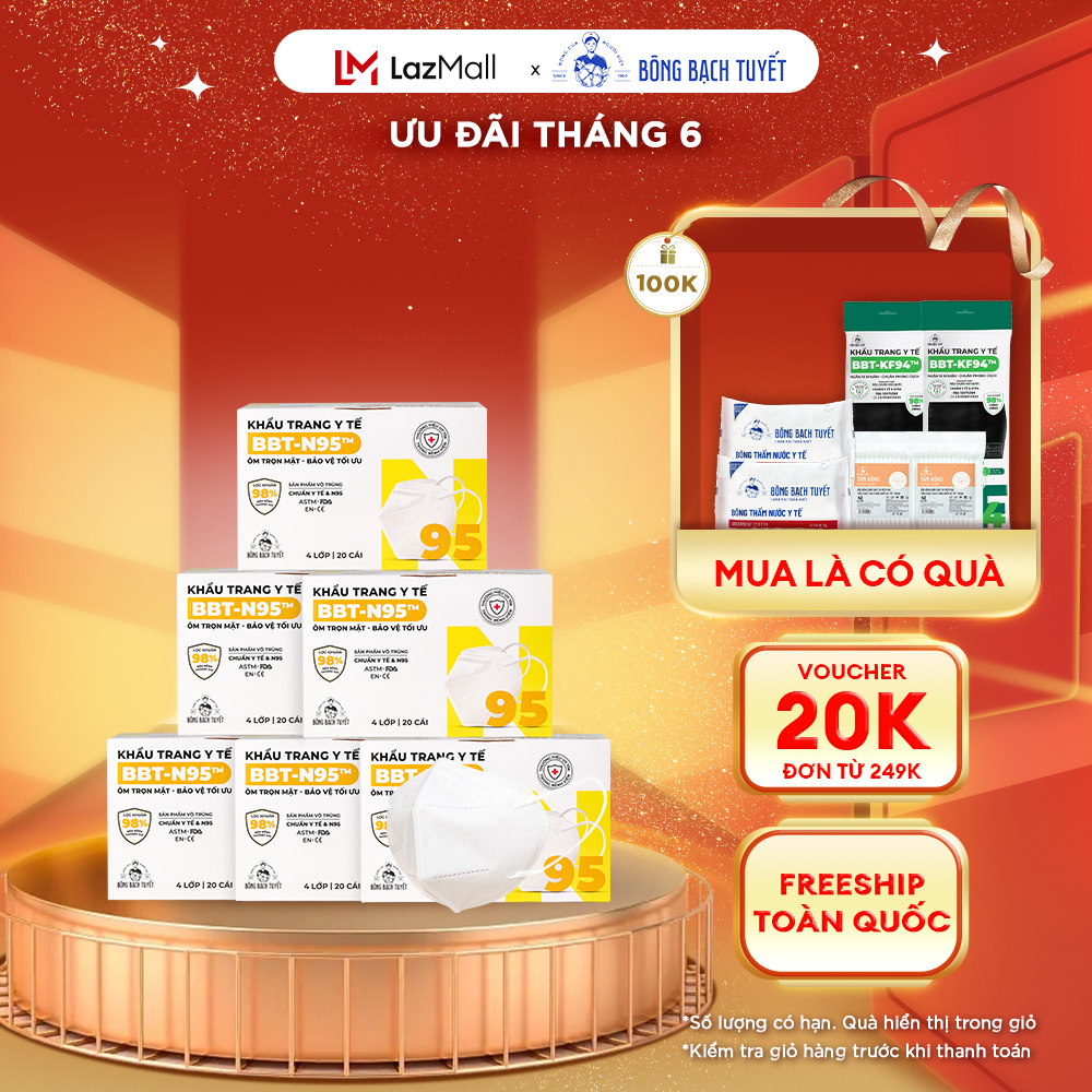Combo 6 hộp khẩu trang bông bạch tuyết n95 - trắng
