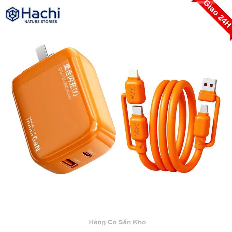 Combo Củ Sạc Nhanh GaN 30W + Cáp Sạc Nhanh 1.5M, Hỗ Trợ USB-A & Type-C, Tương Thích iPhone Samsung Xiaomi OPPO