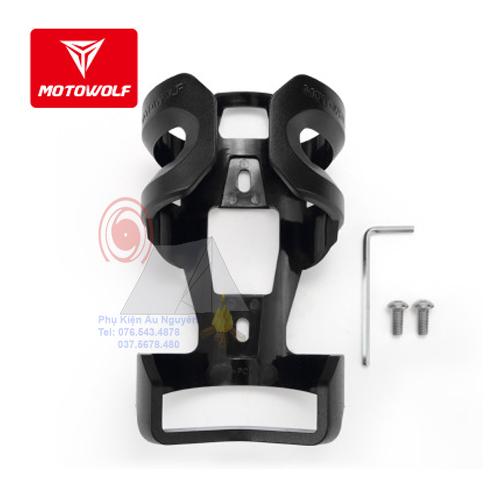 Bộ giá đỡ bình nước Motowolf cho xe máy dành cho ghi đông và chân kiếng xe - Đen