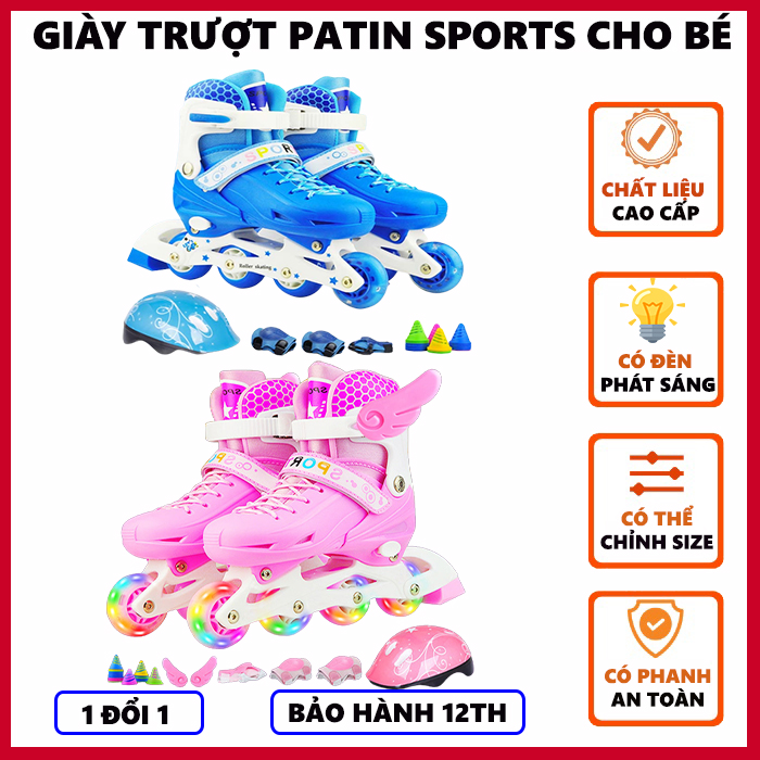 Giày trượt patin, giày patin cho bé, giày cho bé gái - giày trượt patin 2 bánh cao su phát sáng tặng kèm túi đựng + bộ bảo hộ - bảo hành 12 tháng