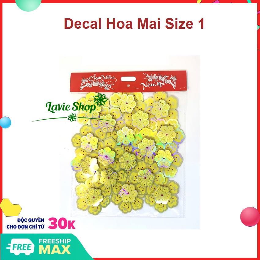 Decal trang trí tết Hoa Mai dán kính