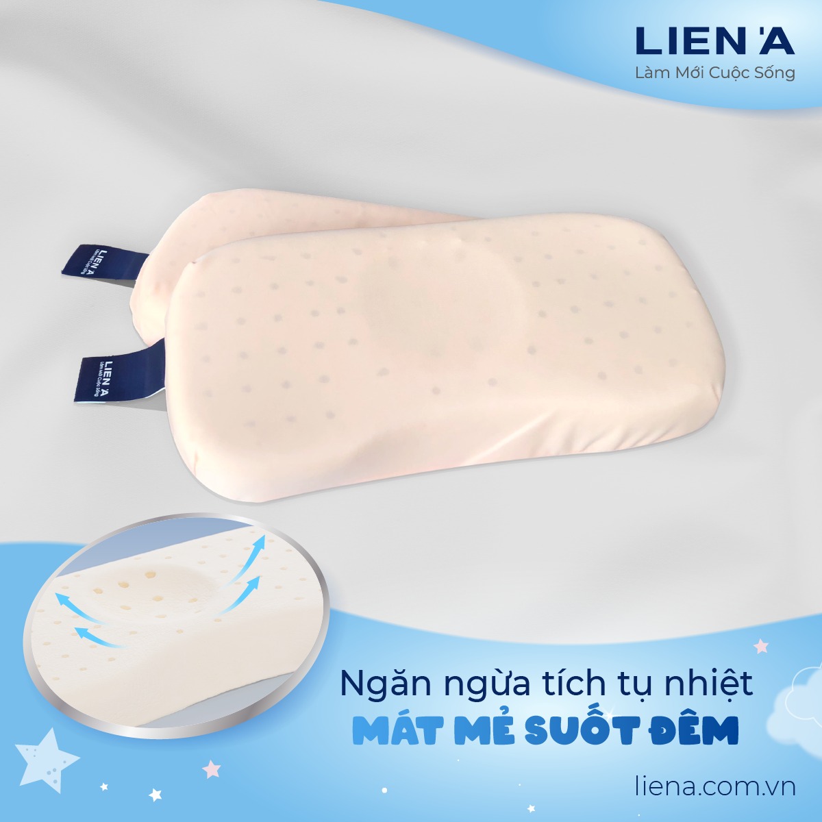 [HCM]Gối cao su thiên nhiên em bé Liên Á Contour 17x35x3cm độ đàn hồi cao nâng đỡ tốt  & 01 Áo gối cùng kích thước