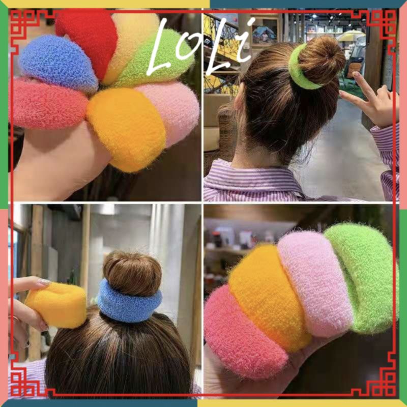 Dây cột tóc cao su co giãn bằng len nhiều màu - loli