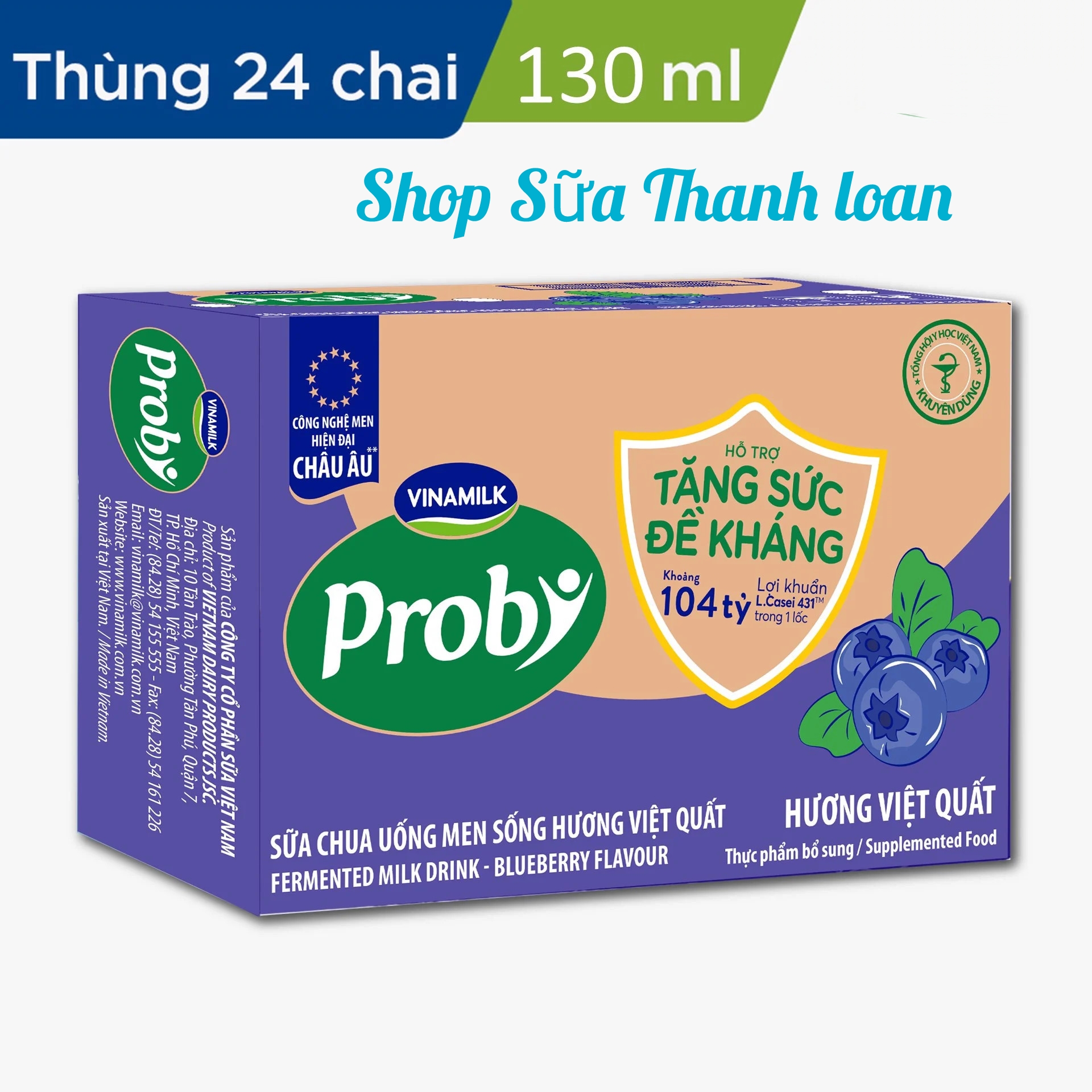 Thùng 24 Chai Sữa Chua Uống Probi Việt Quất Chai 130ml